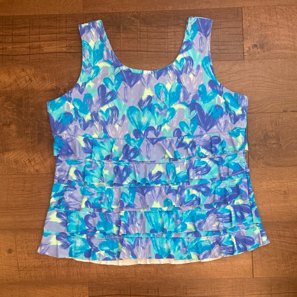 Beachtime x Lulu B Cha Cha Tank Tiered Ruffle Bright Blue Hearts Women’s 1X